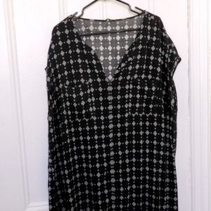Black Print Short Sleeve Tunic Shirt/Dress